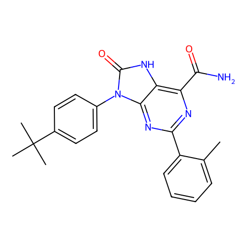 9-(4-tert-butylphenyl)-2-(2-methylphenyl)-8-oxo-7H-purine-6-carboxamide structure