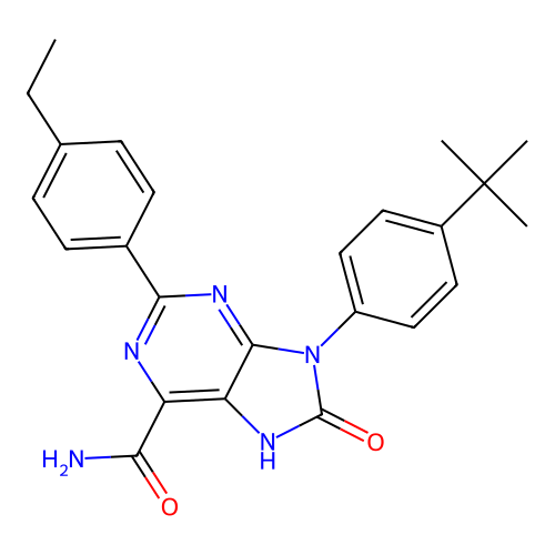 9-(4-tert-butylphenyl)-2-(4-ethylphenyl)-8-oxo-7H-purine-6-carboxamide structure