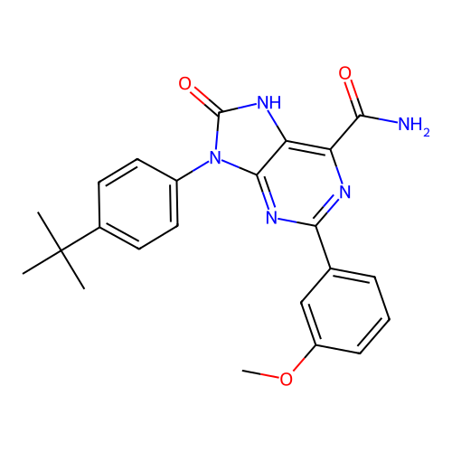 9-(4-tert-butylphenyl)-2-(3-methoxyphenyl)-8-oxo-7H-purine-6-carboxamide structure
