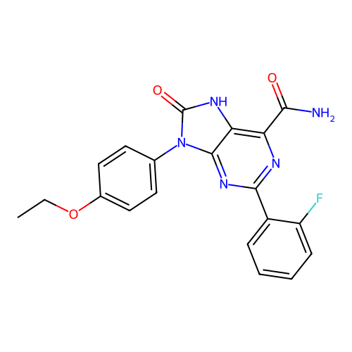 9-(4-ethoxyphenyl)-2-(2-fluorophenyl)-8-oxo-8,9-dihydro-7H-purine-6-carboxamide structure