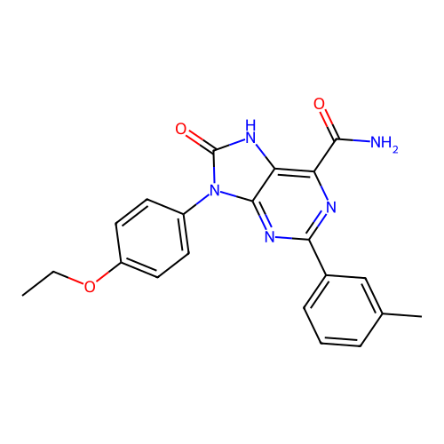 9-(4-ethoxyphenyl)-2-(3-methylphenyl)-8-oxo-7H-purine-6-carboxamide structure