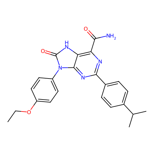 9-(4-ethoxyphenyl)-8-oxo-2-(4-propan-2-ylphenyl)-7H-purine-6-carboxamide structure
