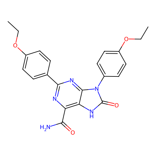 2,9-bis(4-ethoxyphenyl)-8-oxo-8,9-dihydro-7H-purine-6-carboxamide structure