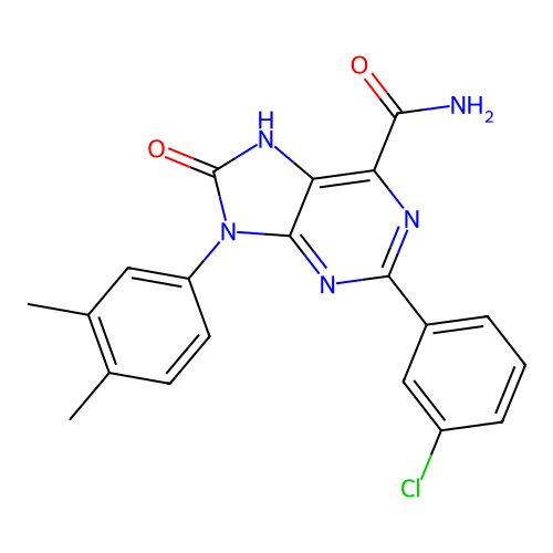 2-(3-chlorophenyl)-9-(3,4-dimethylphenyl)-8-oxo-8,9-dihydro-7H-purine-6-carboxamide structure