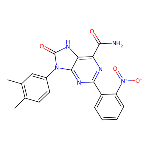 9-(3,4-dimethylphenyl)-2-(2-nitrophenyl)-8-oxo-8,9-dihydro-7H-purine-6-carboxamide structure