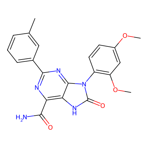 9-(2,4-dimethoxyphenyl)-2-(3-methylphenyl)-8-oxo-7H-purine-6-carboxamide structure