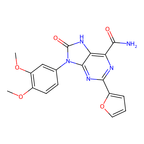 9-(3,4-dimethoxyphenyl)-2-(furan-2-yl)-8-oxo-8,9-dihydro-7H-purine-6-carboxamide structure