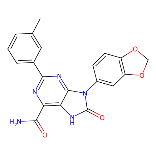 9-(1,3-benzodioxol-5-yl)-2-(3-methylphenyl)-8-oxo-7H-purine-6-carboxamide structure