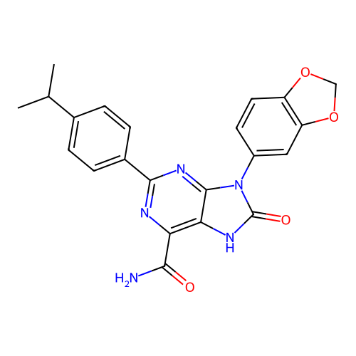 9-(1,3-benzodioxol-5-yl)-8-oxo-2-(4-propan-2-ylphenyl)-7H-purine-6-carboxamide structure