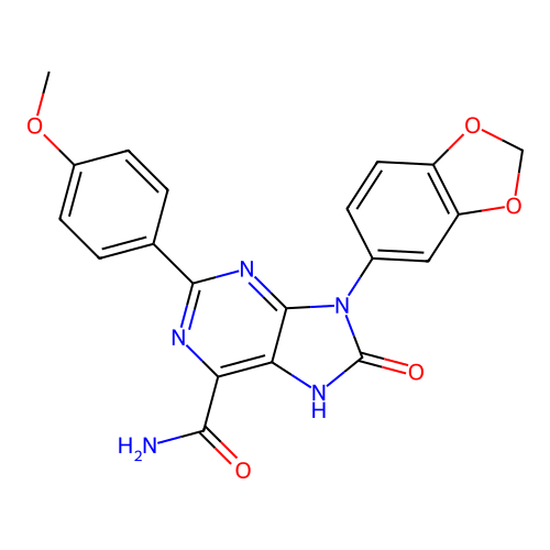 9-(1,3-benzodioxol-5-yl)-2-(4-methoxyphenyl)-8-oxo-7H-purine-6-carboxamide structure