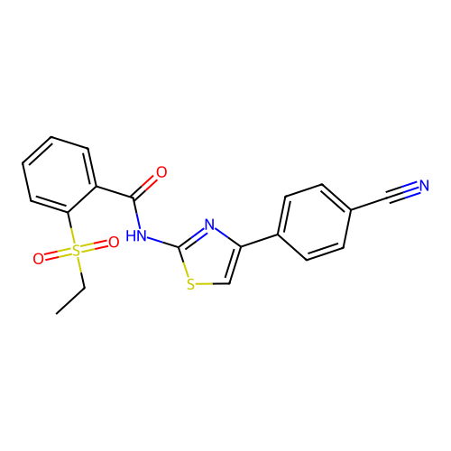 N-(4-(4-cyanophenyl)thiazol-2-yl)-2-(ethylsulfonyl)benzamide structure