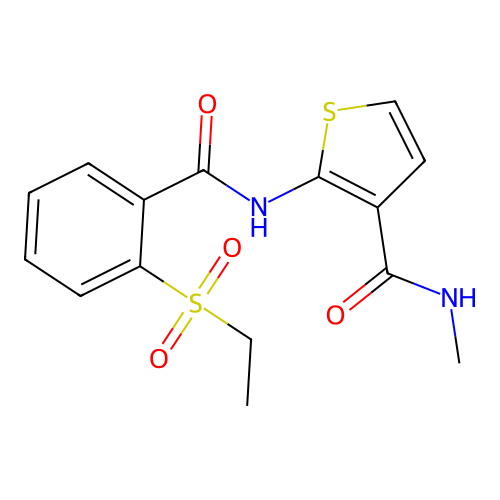 2-(2-(ethylsulfonyl)benzamido)-N-methylthiophene-3-carboxamide structure