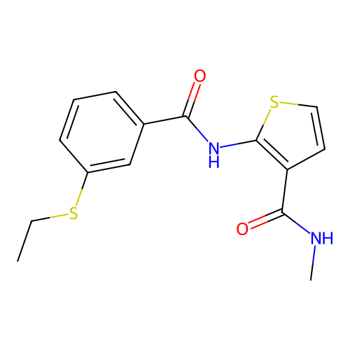 2-(3-(ethylthio)benzamido)-N-methylthiophene-3-carboxamide structure