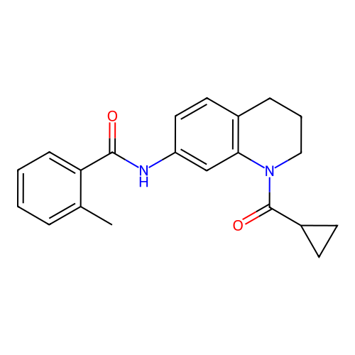 N-[1-(cyclopropanecarbonyl)-3,4-dihydro-2H-quinolin-7-yl]-2-methylbenzamide structure