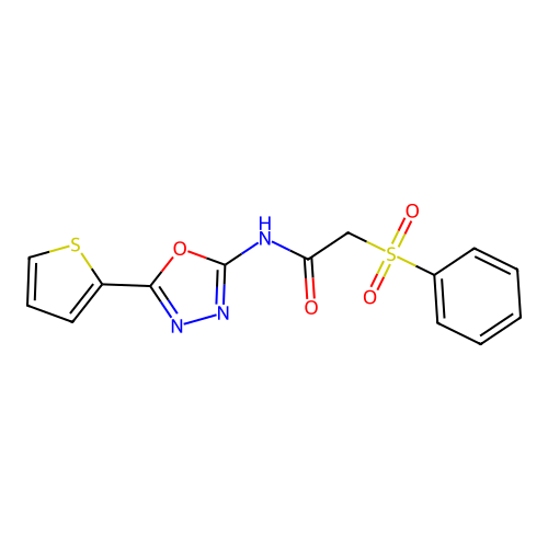 2-(phenylsulfonyl)-N-(5-(thiophen-2-yl)-1,3,4-oxadiazol-2-yl)acetamide structure