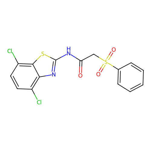 2-(benzenesulfonyl)-N-(4,7-dichloro-1,3-benzothiazol-2-yl)acetamide structure