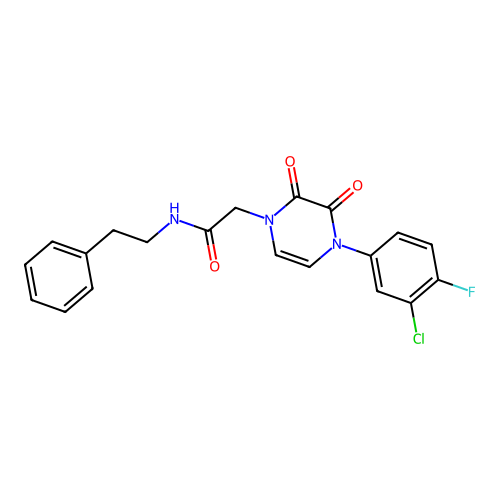 2-(4-(3-chloro-4-fluorophenyl)-2,3-dioxo-3,4-dihydropyrazin-1(2H)-yl)-N-phenethylacetamide structure