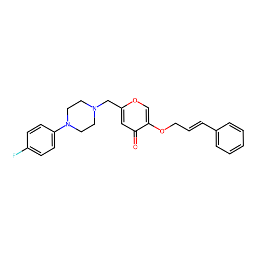 5-(cinnamyloxy)-2-((4-(4-fluorophenyl)piperazin-1-yl)methyl)-4H-pyran-4-one structure