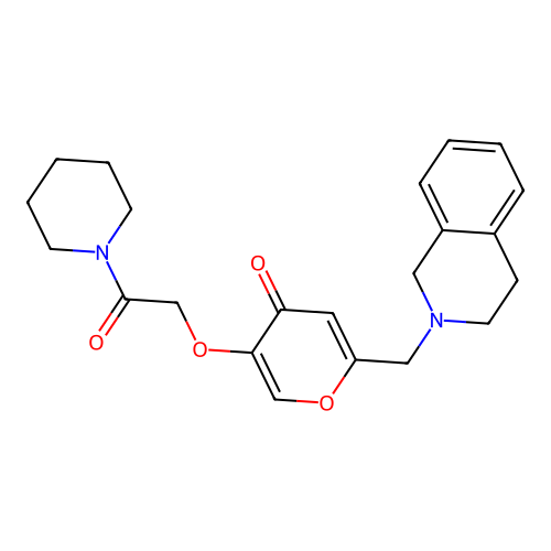 2-(3,4-dihydro-1H-isoquinolin-2-ylmethyl)-5-(2-oxo-2-piperidin-1-ylethoxy)pyran-4-one structure