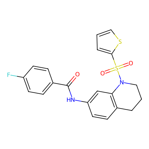 4-fluoro-N-(1-thiophen-2-ylsulfonyl-3,4-dihydro-2H-quinolin-7-yl)benzamide structure