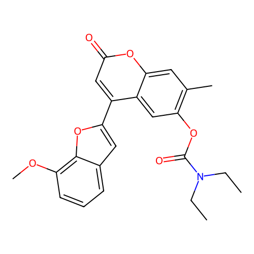 4-(7-methoxybenzofuran-2-yl)-7-methyl-2-oxo-2H-chromen-6-yl diethylcarbamate structure
