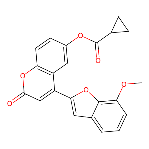 4-(7-methoxy-1-benzofuran-2-yl)-2-oxo-2H-chromen-6-yl cyclopropanecarboxylate structure