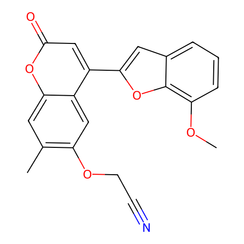 2-[4-(7-Methoxybenzo[d]furan-2-yl)-7-methyl-2-oxochromen-6-yloxy]ethanenitrile structure