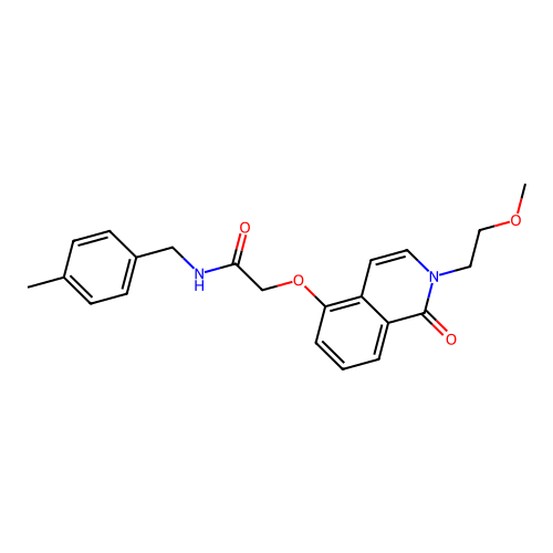 2-((2-(2-methoxyethyl)-1-oxo-1,2-dihydroisoquinolin-5-yl)oxy)-N-(4-methylbenzyl)acetamide structure