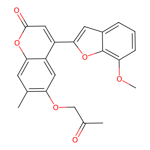 4-(7-methoxybenzofuran-2-yl)-7-methyl-6-(2-oxopropoxy)-2H-chromen-2-one structure