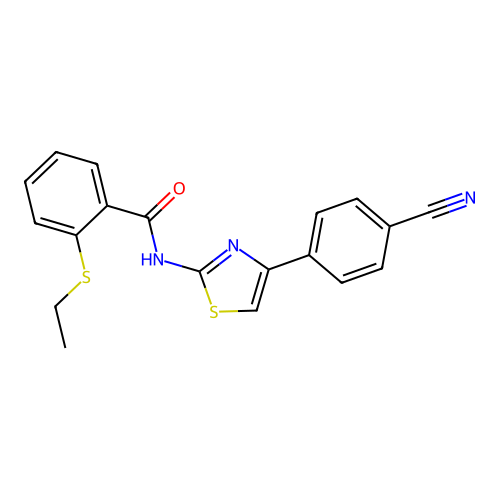 N-(4-(4-cyanophenyl)thiazol-2-yl)-2-(ethylthio)benzamide structure