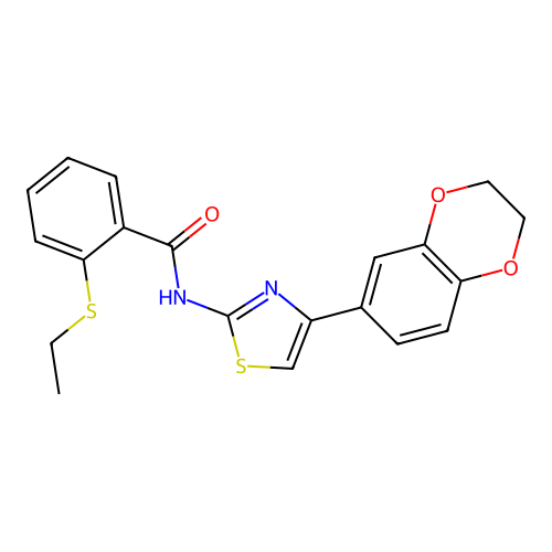 N-(4-(2,3-dihydrobenzo[b][1,4]dioxin-6-yl)thiazol-2-yl)-2-(ethylthio)benzamide structure