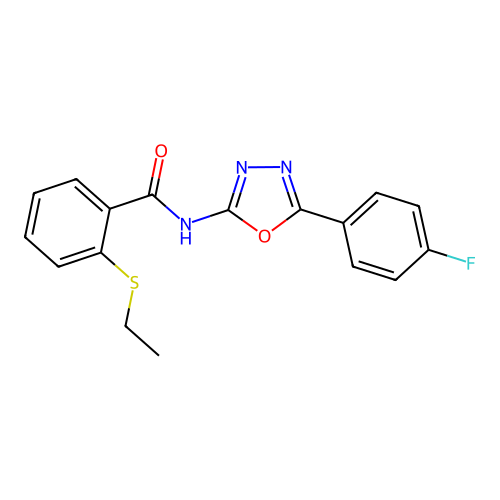2-ethylsulfanyl-N-[5-(4-fluorophenyl)-1,3,4-oxadiazol-2-yl]benzamide structure