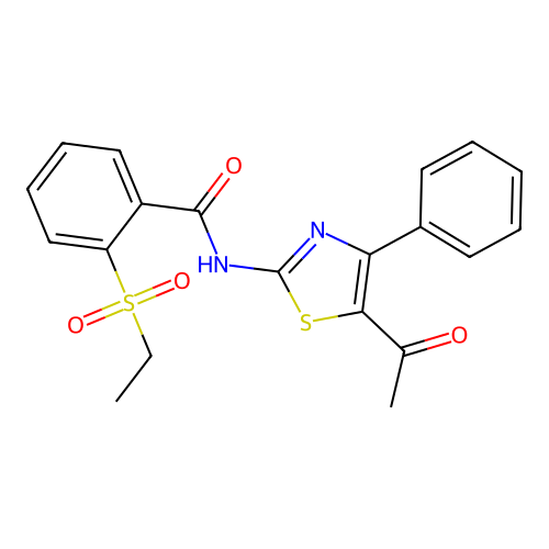N-(5-acetyl-4-phenylthiazol-2-yl)-2-(ethylsulfonyl)benzamide structure