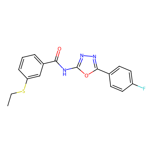 3-(ethylthio)-N-(5-(4-fluorophenyl)-1,3,4-oxadiazol-2-yl)benzamide structure