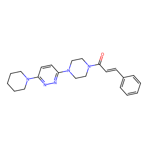 (E)-3-phenyl-1-[4-(6-piperidin-1-ylpyridazin-3-yl)piperazin-1-yl]prop-2-en-1-one structure