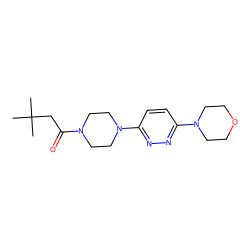 3,3-Dimethyl-1-(4-(6-morpholinopyridazin-3-yl)piperazin-1-yl)butan-1-one structure