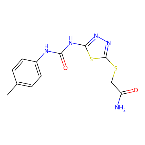 2-((5-(3-(p-Tolyl)ureido)-1,3,4-thiadiazol-2-yl)thio)acetamide structure