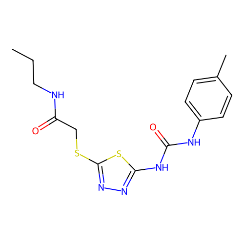 N-propyl-2-((5-(3-(p-tolyl)ureido)-1,3,4-thiadiazol-2-yl)thio)acetamide structure