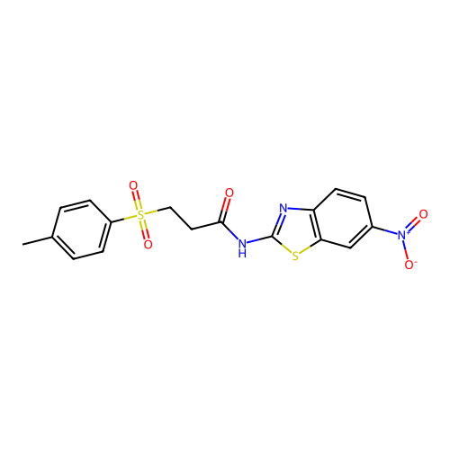 N-(6-nitrobenzo[d]thiazol-2-yl)-3-tosylpropanamide structure