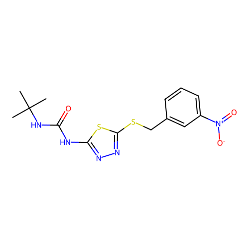 1-(Tert-butyl)-3-(5-((3-nitrobenzyl)thio)-1,3,4-thiadiazol-2-yl)urea structure