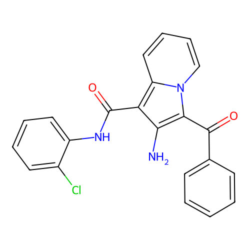 2-amino-3-benzoyl-N-(2-chlorophenyl)indolizine-1-carboxamide structure