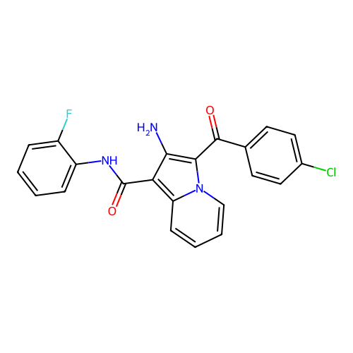 2-amino-3-(4-chlorobenzoyl)-N-(2-fluorophenyl)indolizine-1-carboxamide structure