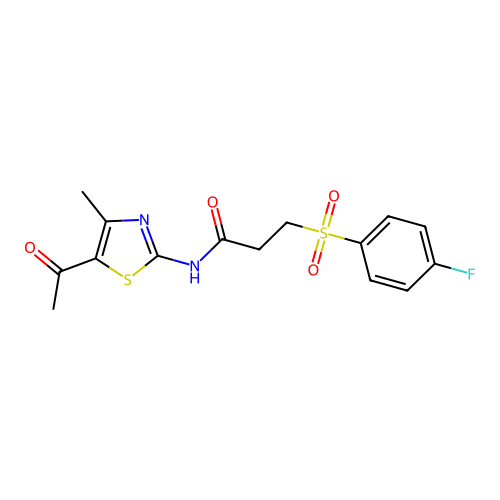 N-(5-acetyl-4-methylthiazol-2-yl)-3-((4-fluorophenyl)sulfonyl)propanamide structure
