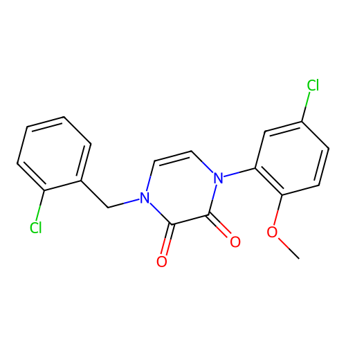 1-(5-Chloro-2-methoxyphenyl)-4-[(2-chlorophenyl)methyl]pyrazine-2,3-dione structure