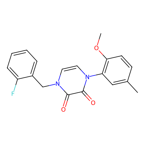 1-[(2-Fluorophenyl)methyl]-4-(2-methoxy-5-methylphenyl)pyrazine-2,3-dione structure