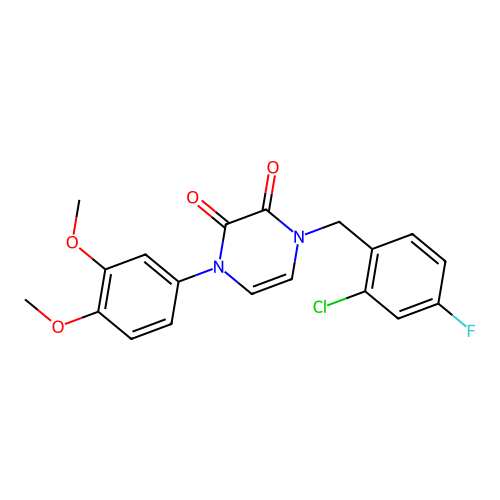 1-[(2-Chloro-4-fluorophenyl)methyl]-4-(3,4-dimethoxyphenyl)pyrazine-2,3-dione structure