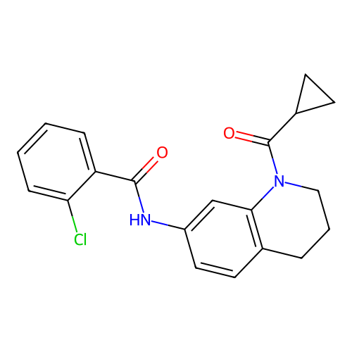 2-chloro-N-[1-(cyclopropanecarbonyl)-3,4-dihydro-2H-quinolin-7-yl]benzamide structure