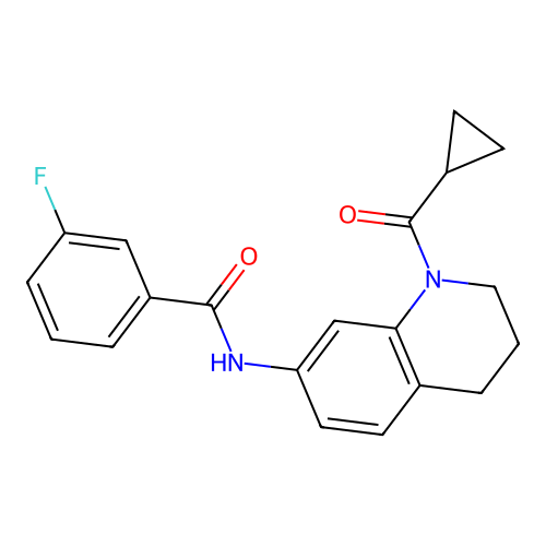 N-[1-(cyclopropanecarbonyl)-3,4-dihydro-2H-quinolin-7-yl]-3-fluorobenzamide structure