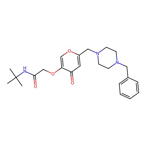 2-[6-[(4-benzylpiperazin-1-yl)methyl]-4-oxopyran-3-yl]oxy-N-tert-butylacetamide structure