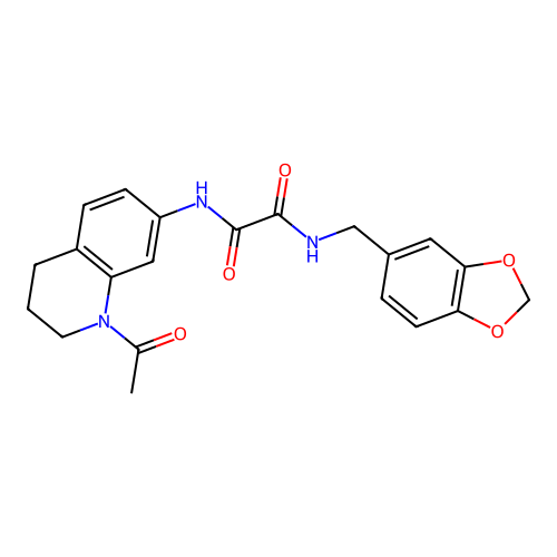 N'-(1-acetyl-3,4-dihydro-2H-quinolin-7-yl)-N-(1,3-benzodioxol-5-ylmethyl)oxamide structure
